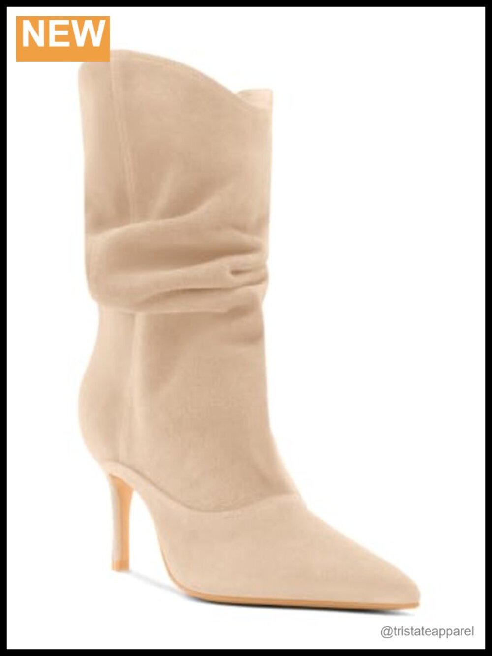 Womens Slouch Mid Calf Boots High Heel Pointed Toe Dressy Booties Faux Suede